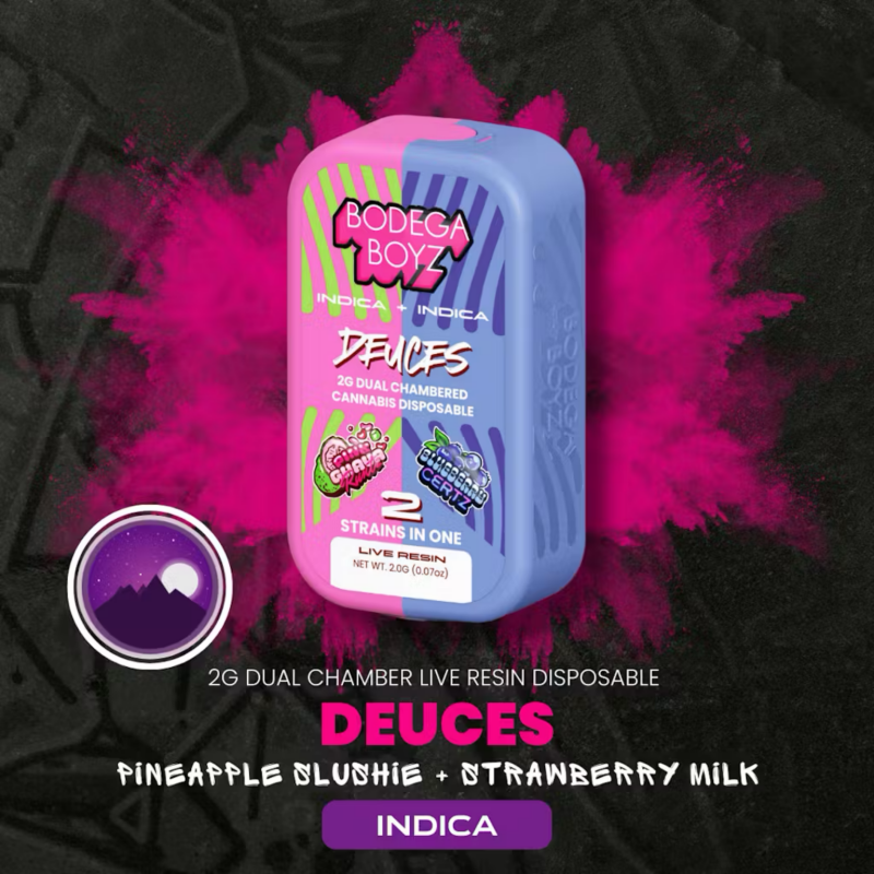 Bodega Boyz Deuces – 2G Live Resin Disposable | Indica | Pink Guava Runtz x Blueberry Certz