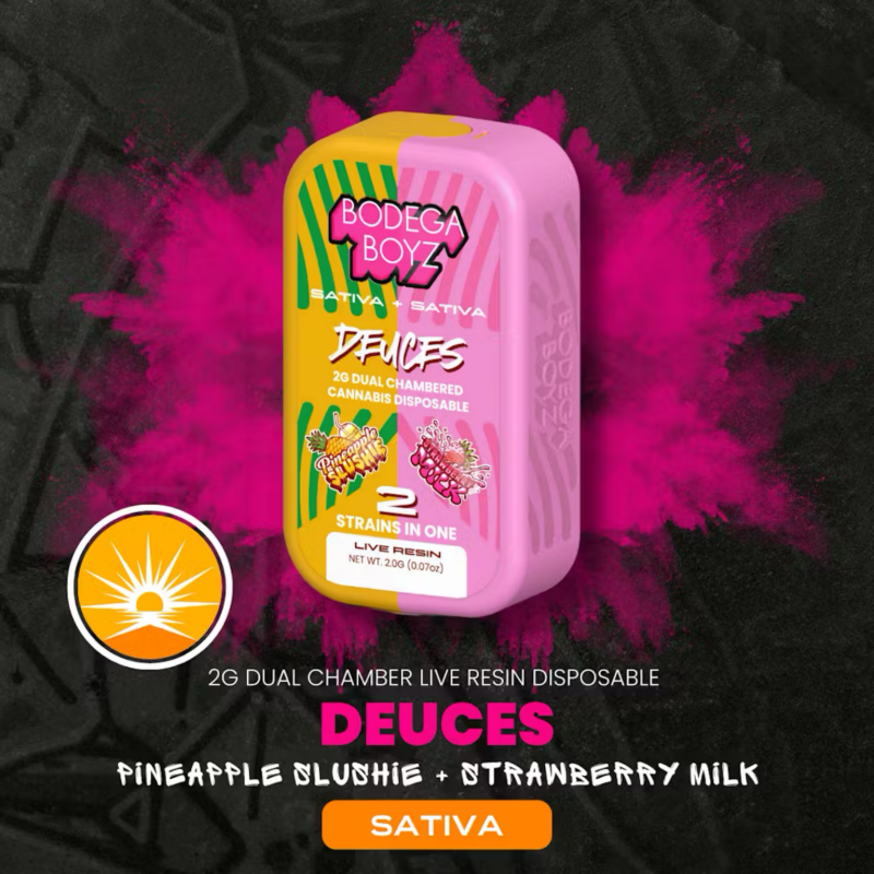 Bodega Boyz Deuces – 2G Live Resin Disposable | Sativa | Pineapple Slushie x Strawberry Milk